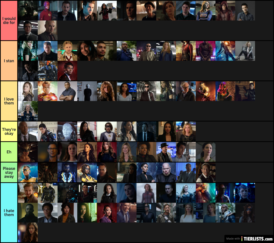 Main Arrowverse Character Rankings Tier List Maker - TierLists.com