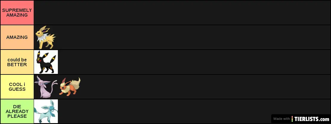 Eeveelutions Tier List Maker Tierlists Com