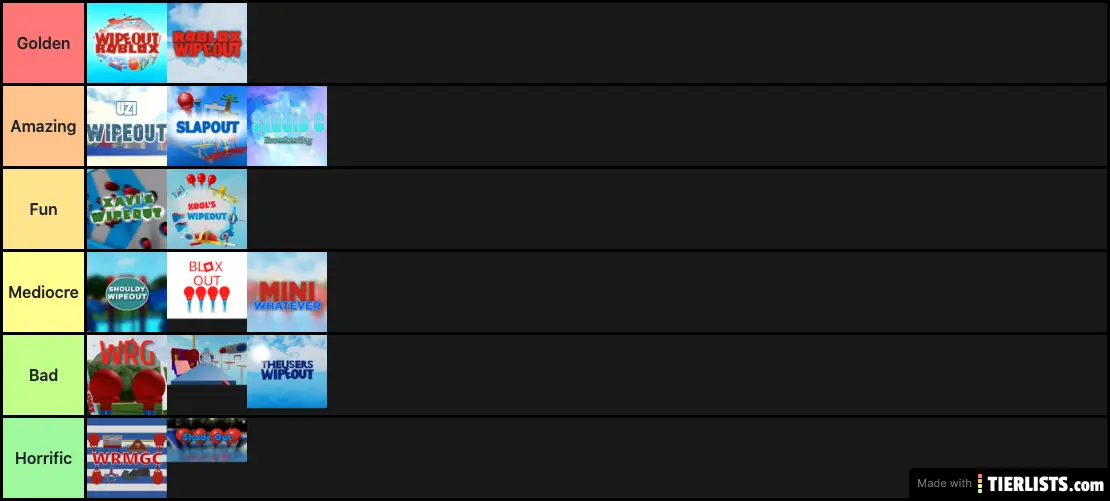 Wipeout Roblox Tier List Tier List Maker Tierlists Com - roblox wipeout roblox